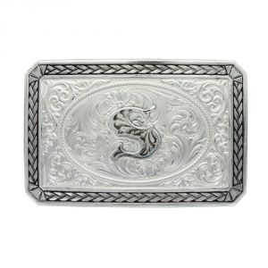 Montana Silversmiths Initial S Antiqued Wheat Trim Portrait Buckle (27200D-S)